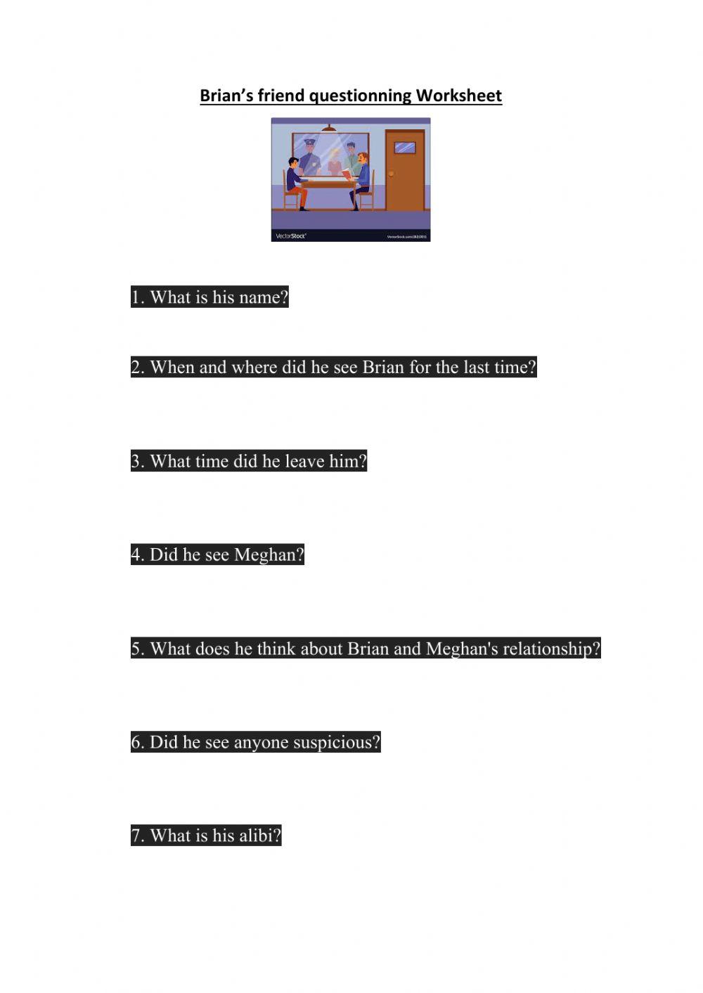 Brian's friend worksheet