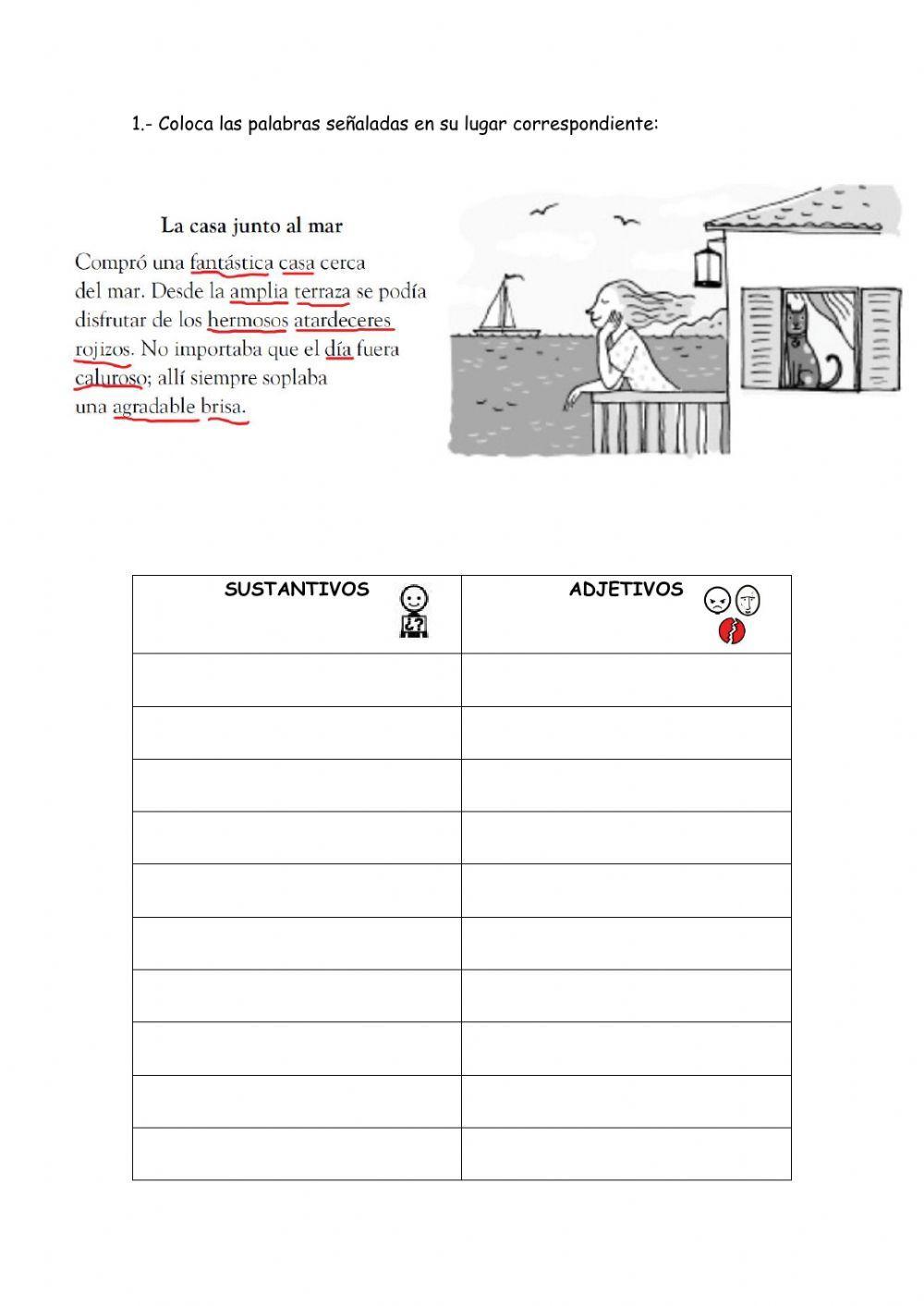 Clasificar los adjetivos y sustantivos