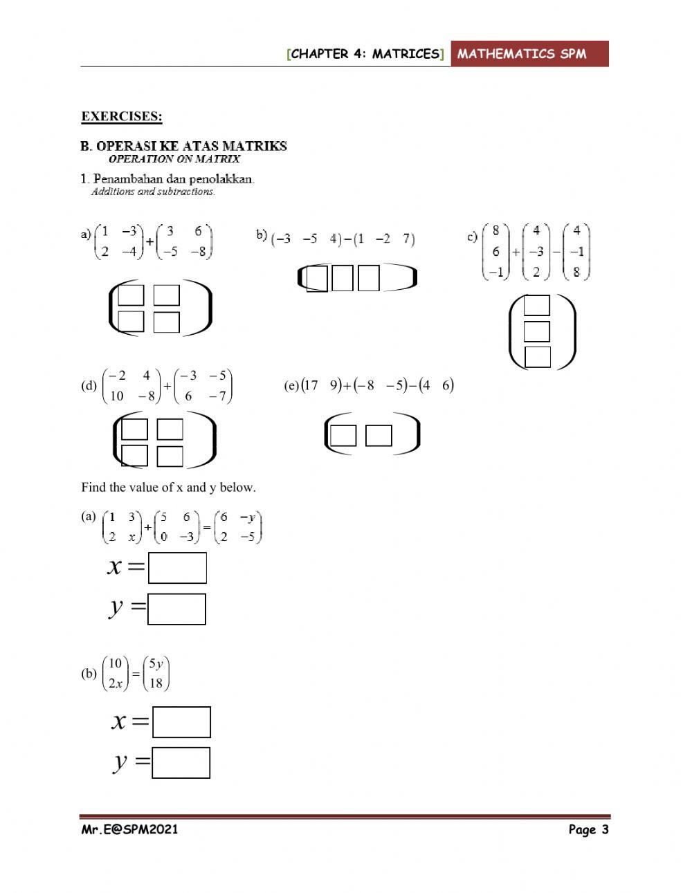 penambahan dan penolakkan matrik
