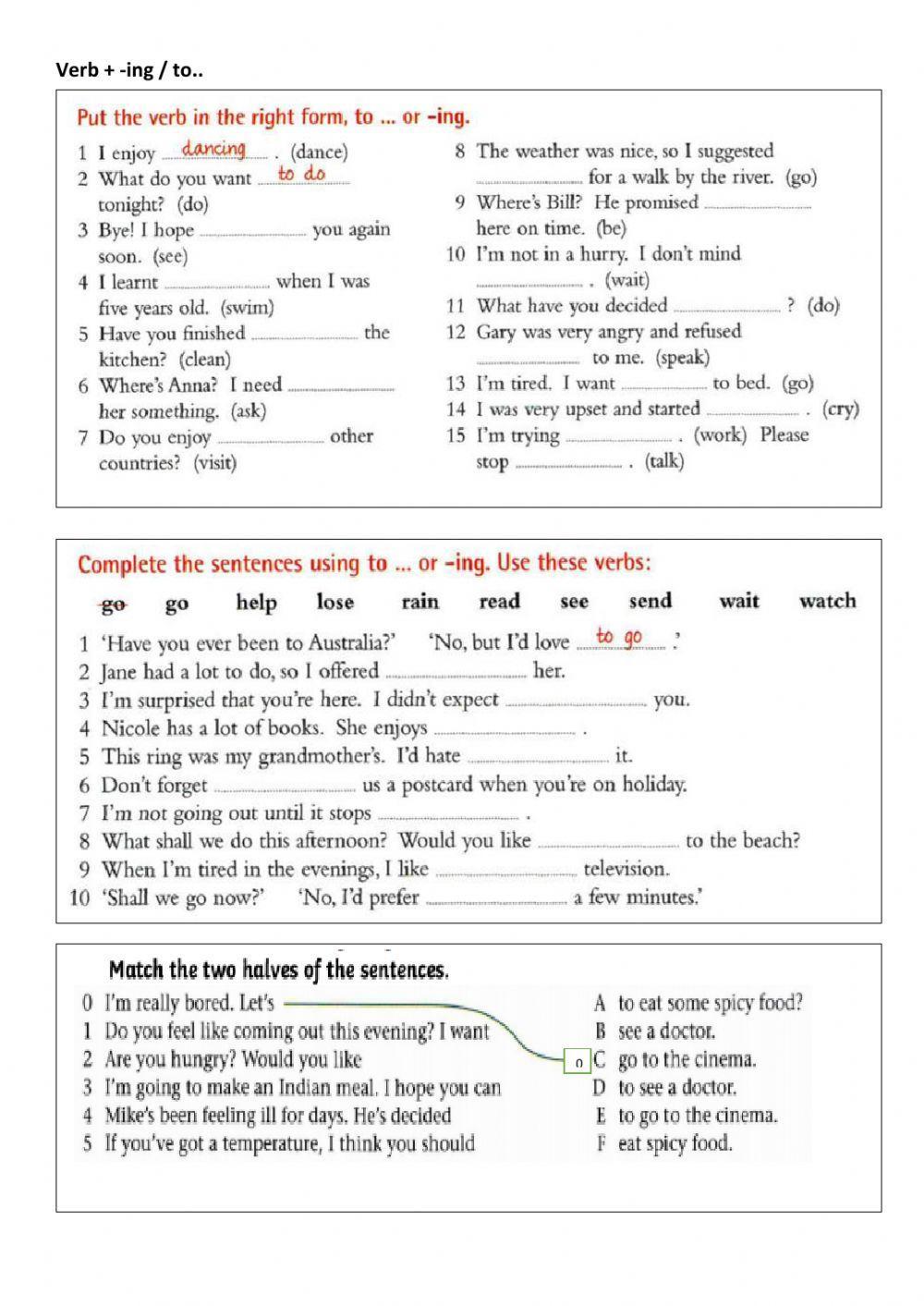 Verb + -ing form - infinitive