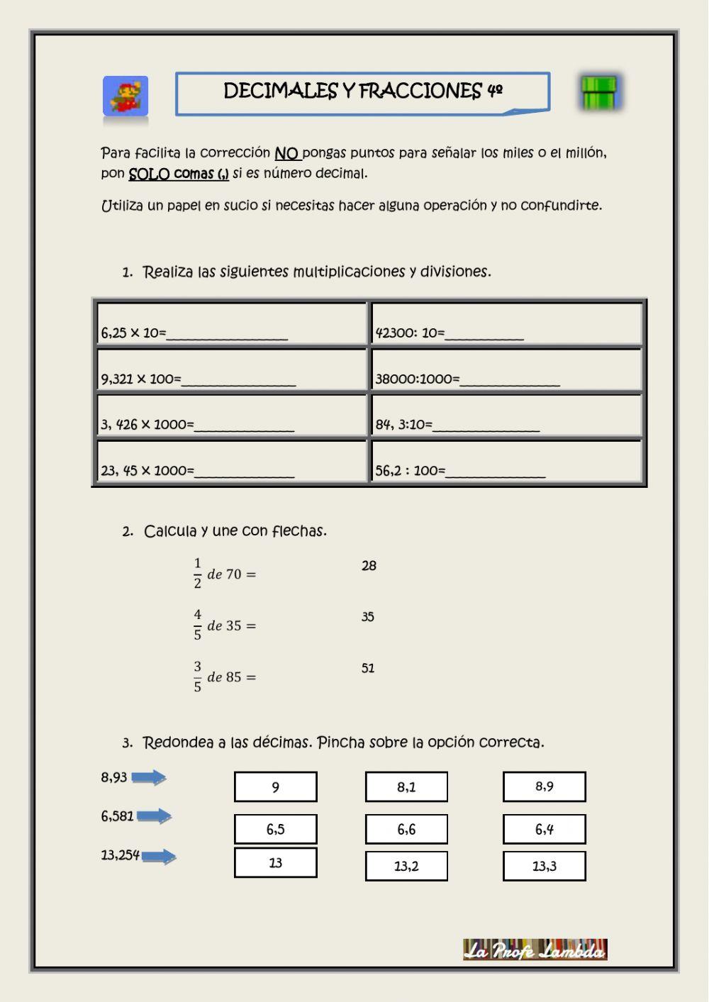 Deciamles y fracciones
