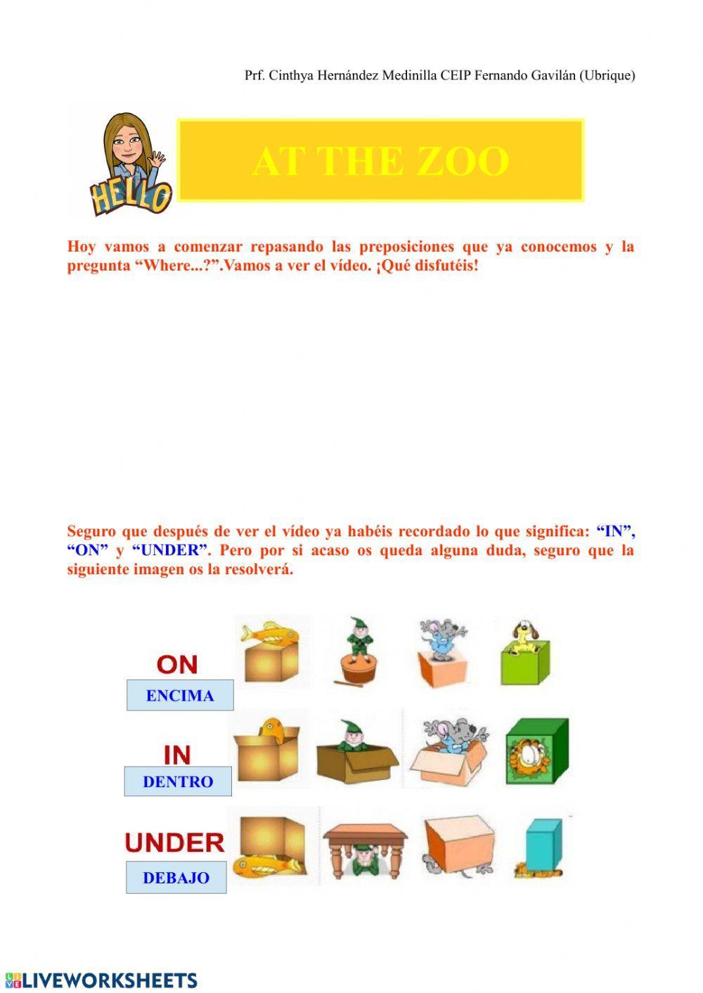 Prepositions in, on and under worksheet