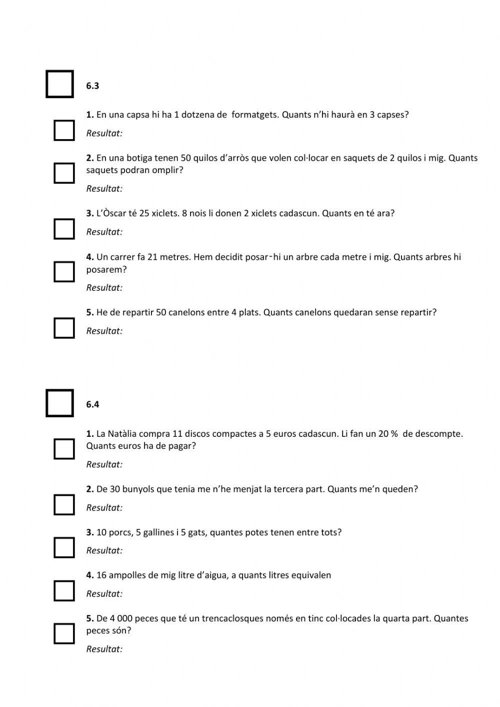 Problemes Càlcul Mental 1 6è