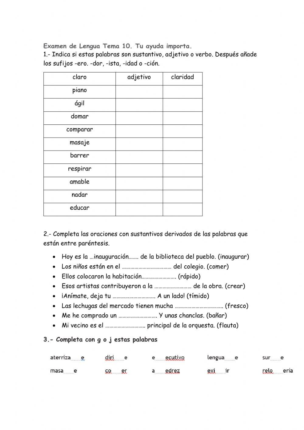 RosaLux examen tema 10 lengua