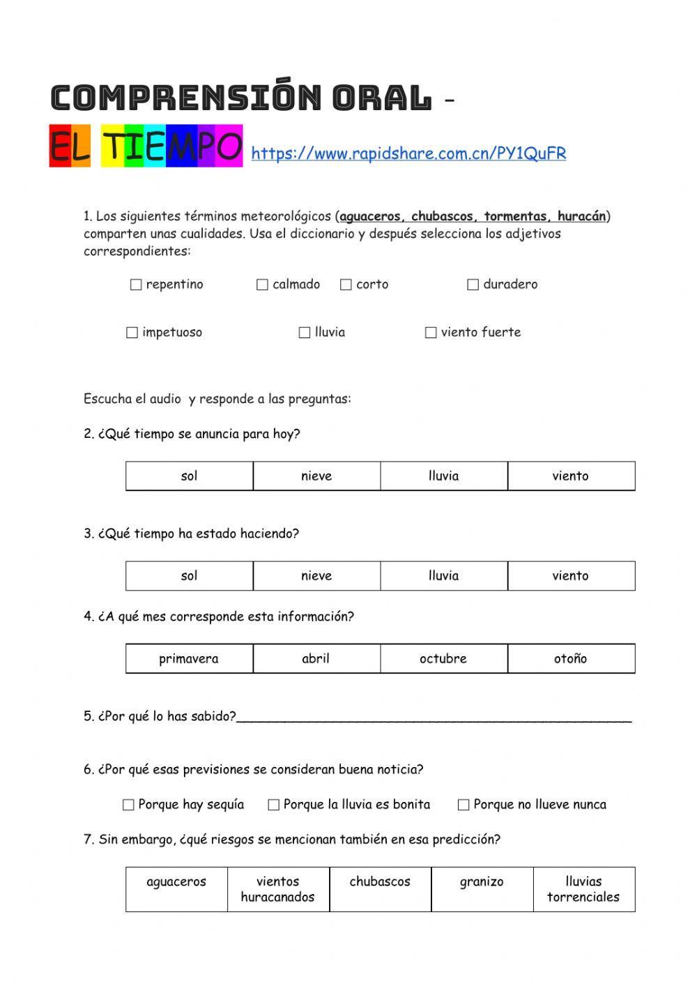 Comprensión oral. El tiempo