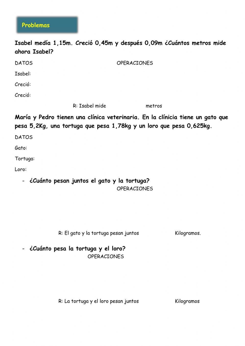 Suma y resta de números decimales