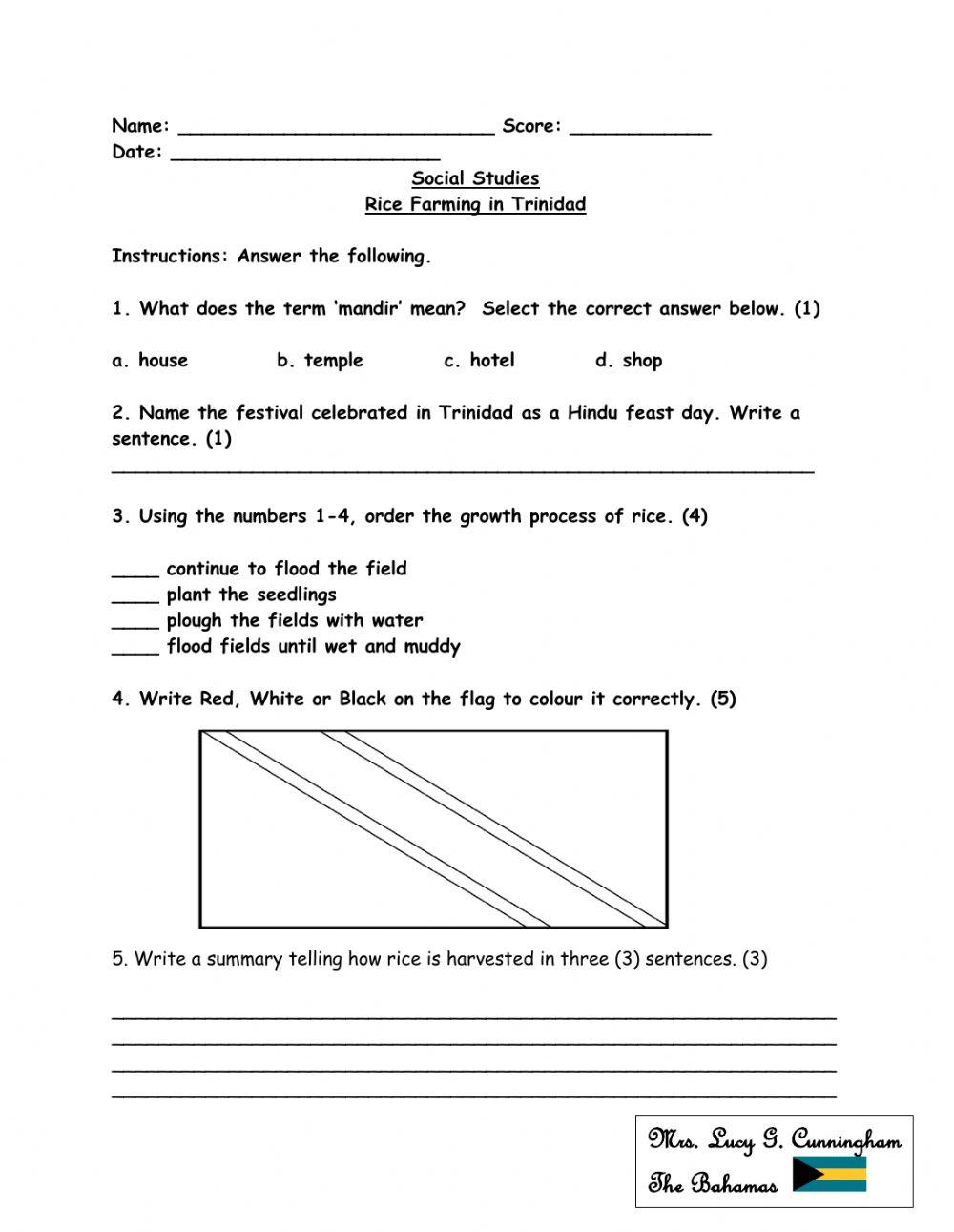 Rice Farming in Trinidad Worksheet