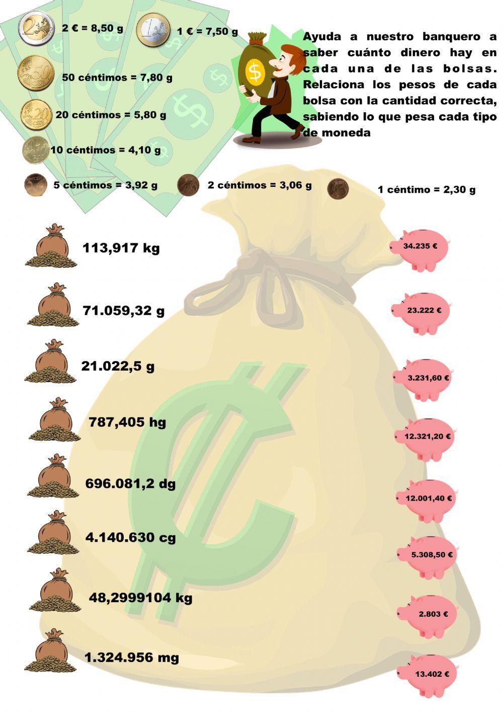 Unidades de masa.  Calcular peso de monedas