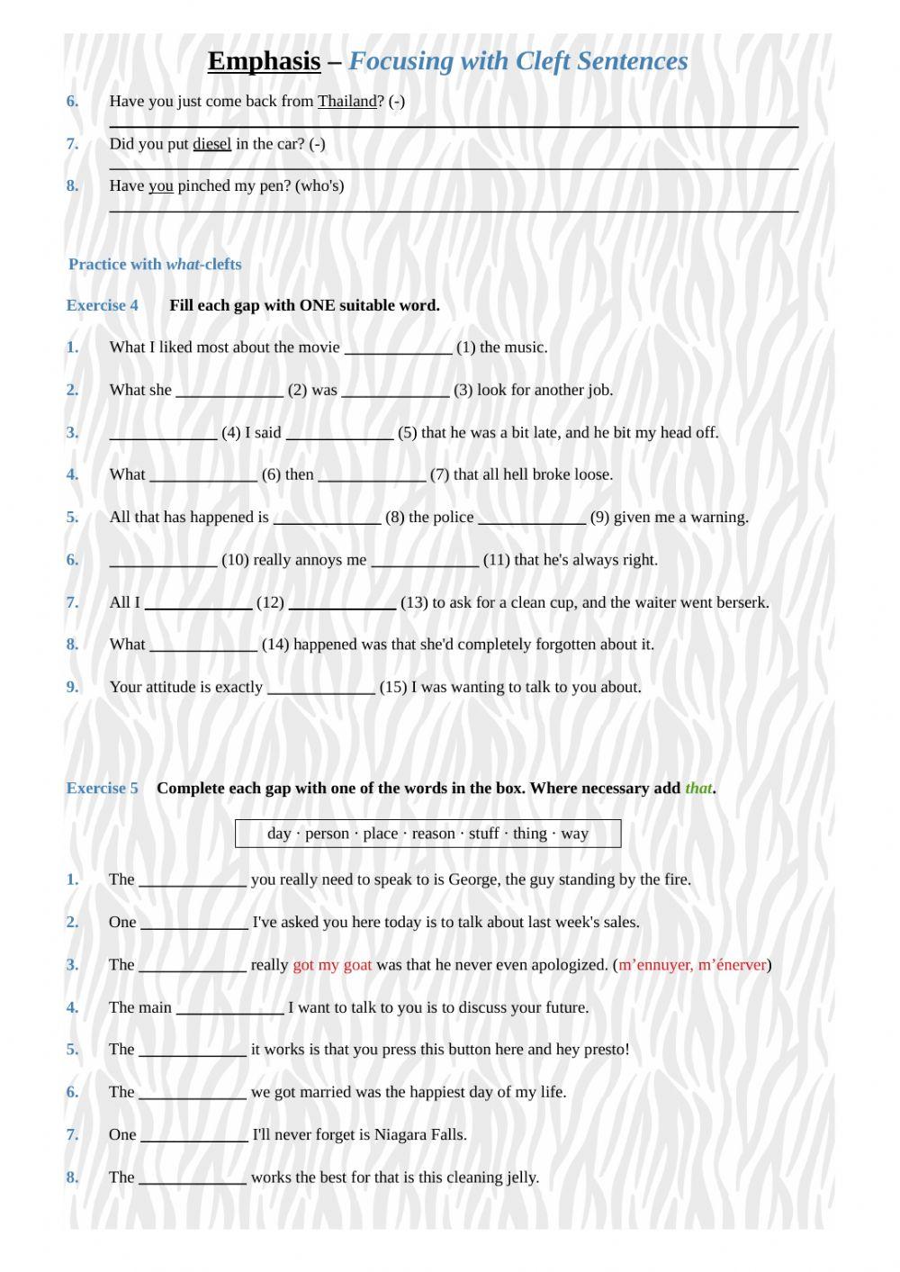Emphasis -- Focusing with Cleft Sentences
