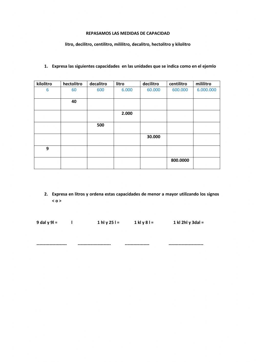 Repasamos medidas de capacidad