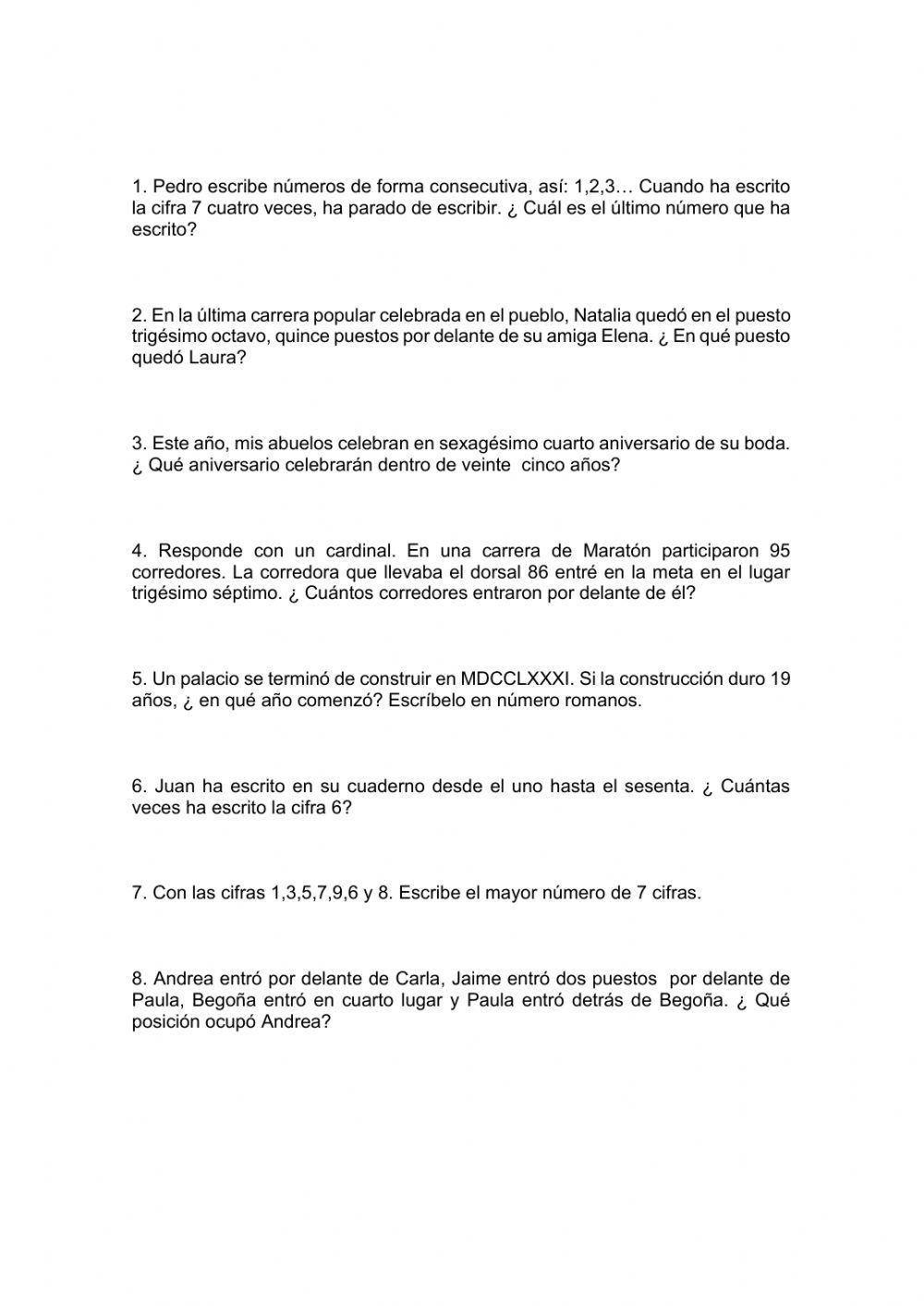 Problemas ordinales y números romanos