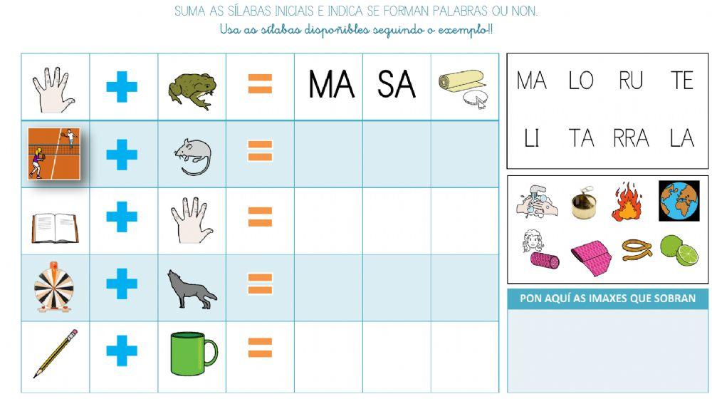 Forma palabras con sílabas iniciales