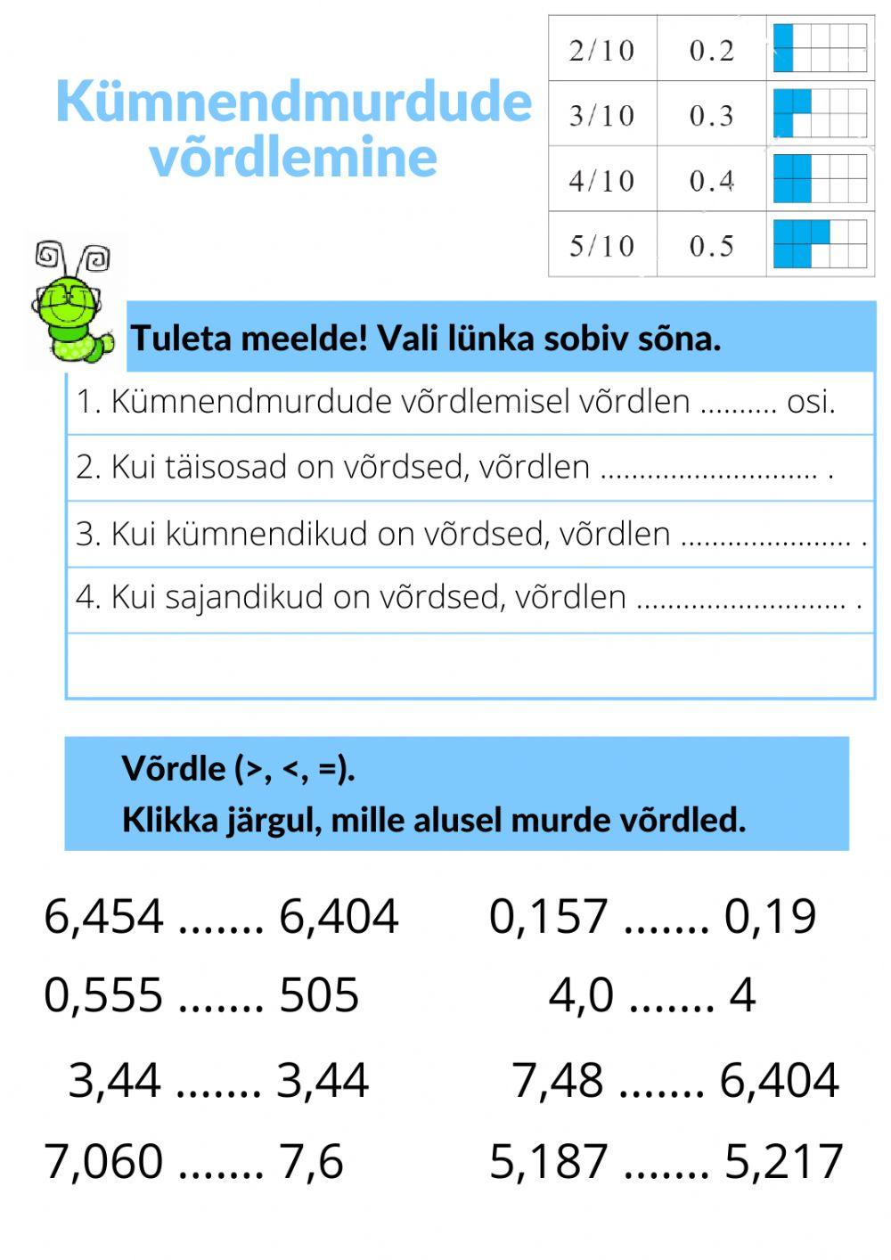 Kümnendmurdude võrdlemine