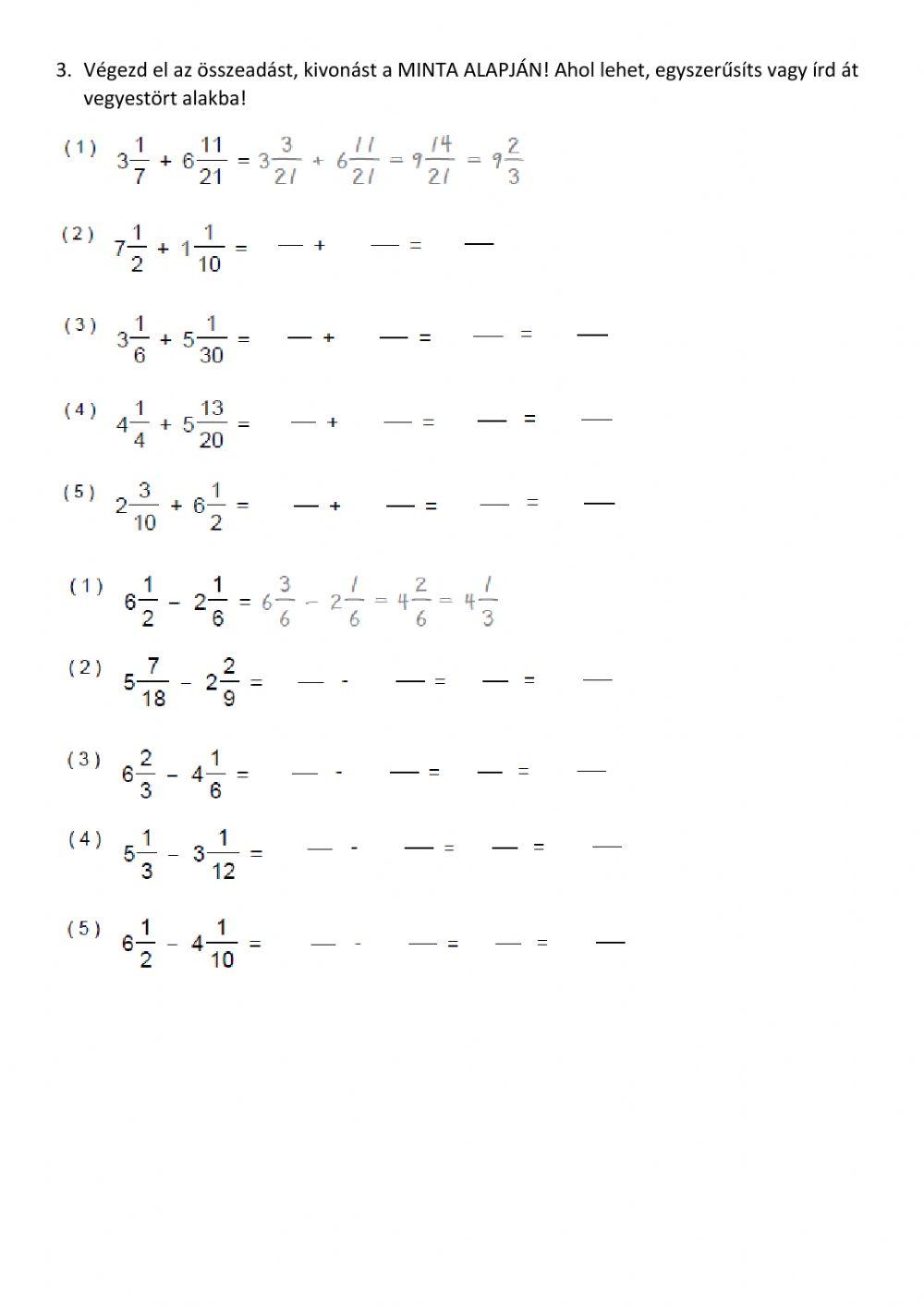 Négy alapművelet törtekkel