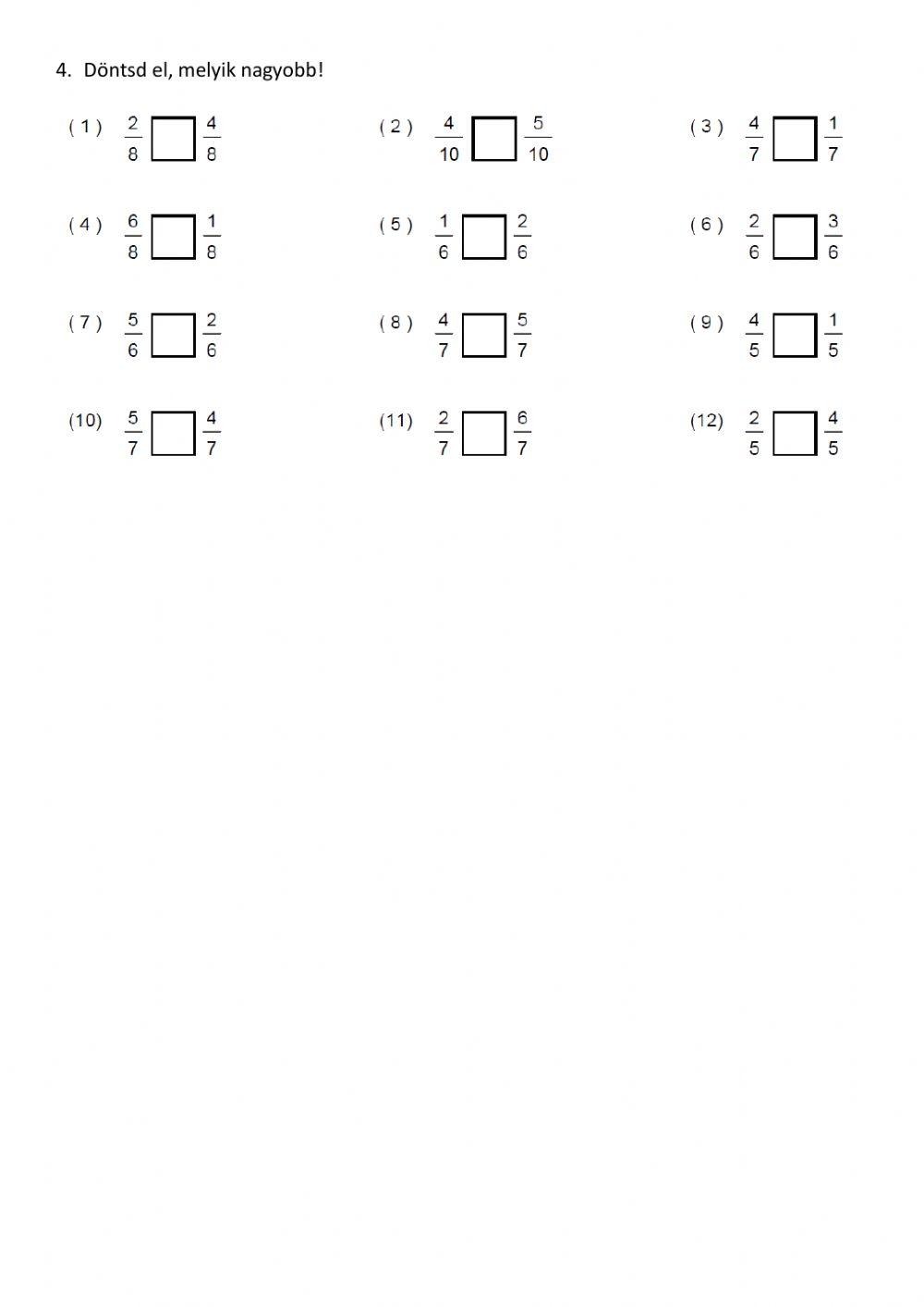 Négy alapművelet törtekkel
