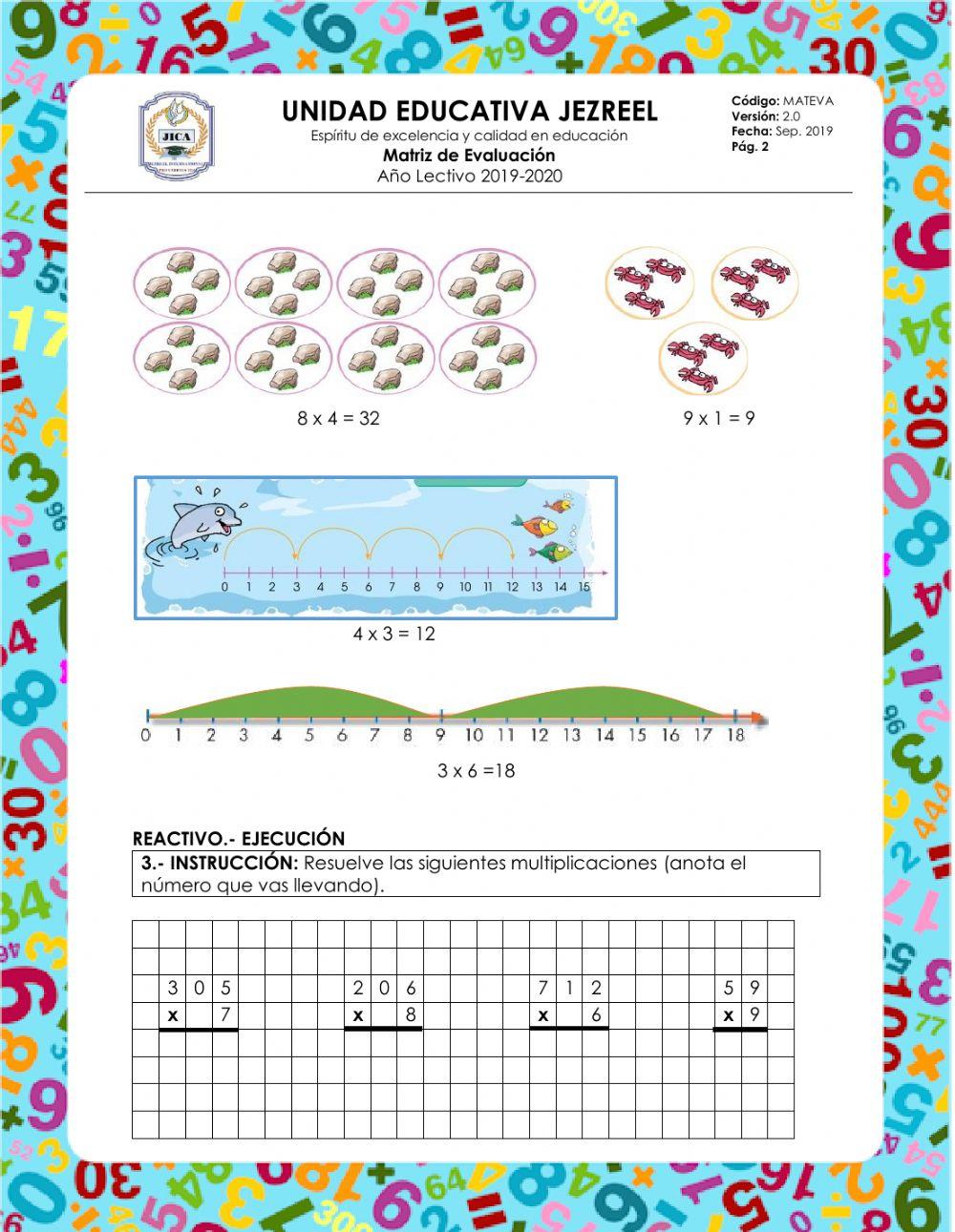 Evaluación Matemática 3ro EGB - Parcial 5
