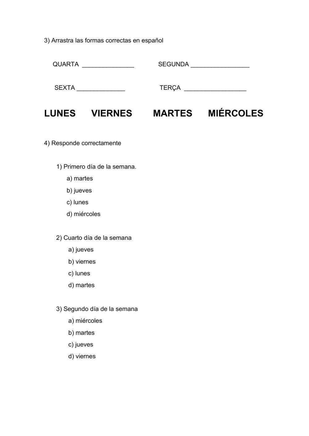 Partes y objetos de la casa. Días de la semana