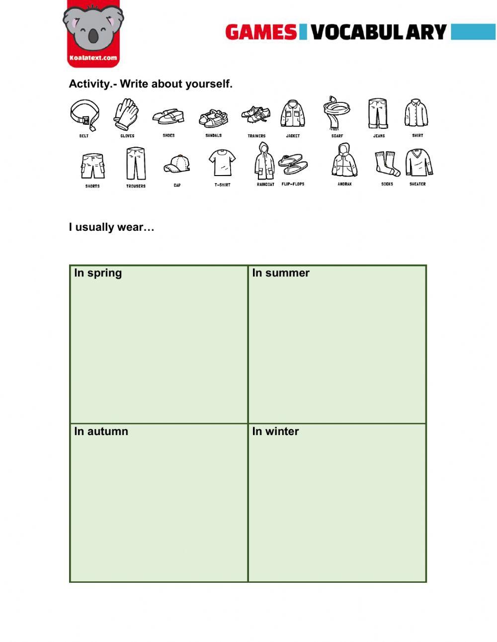 Clothes worksheet free answers