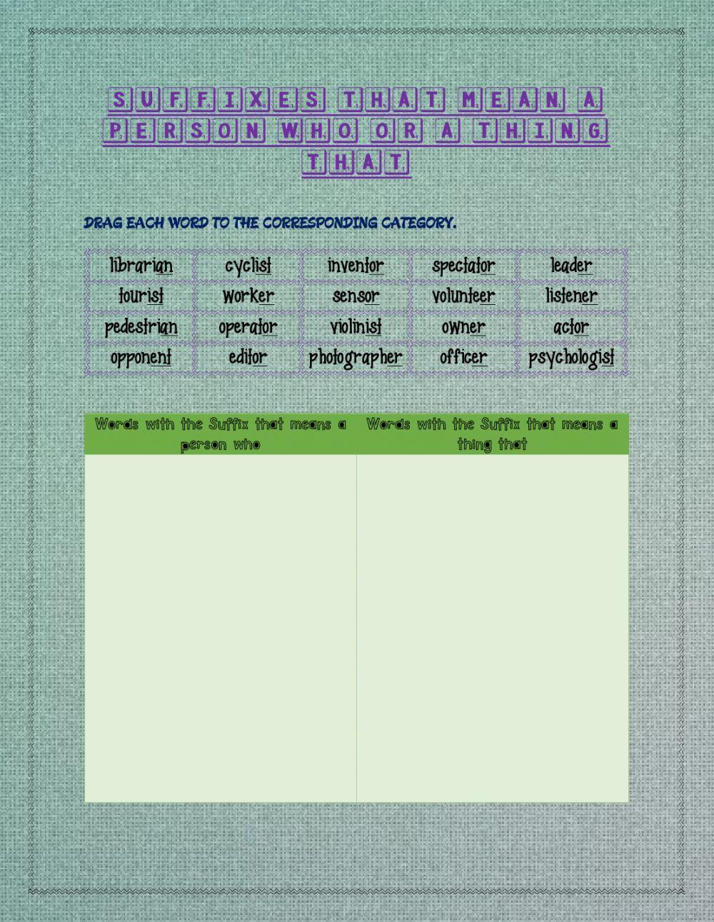 Suffixes that mean a person who