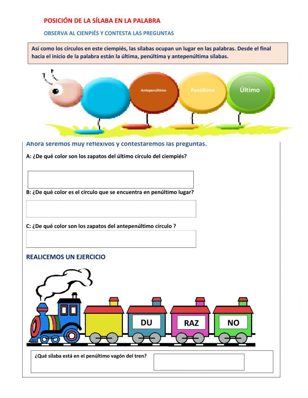 Posición de la sílaba en la palabra Posición de la sílaba en la palabra