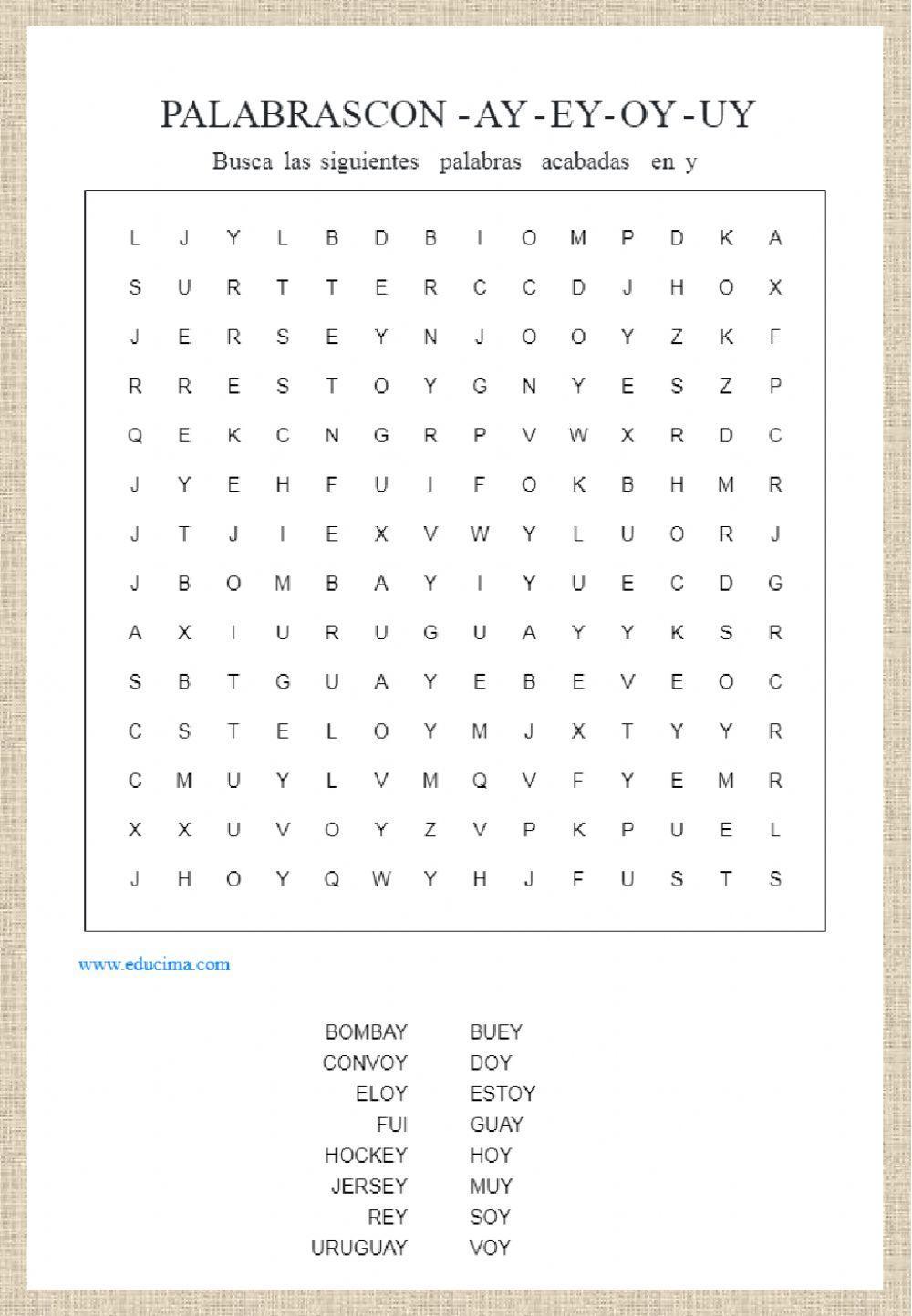 Palabras terminadas en ay ey oy uy