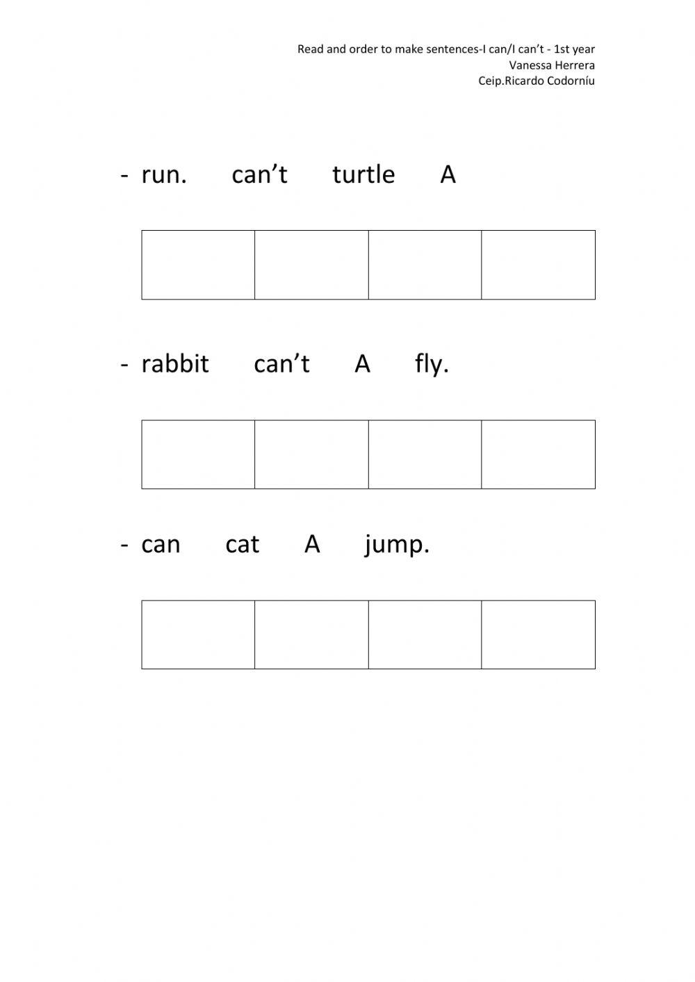 Read and order to make sentences-can-can't