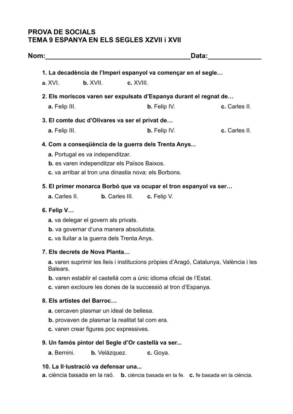 ESPANYA EN ELS SEGLES XVII i XVIII