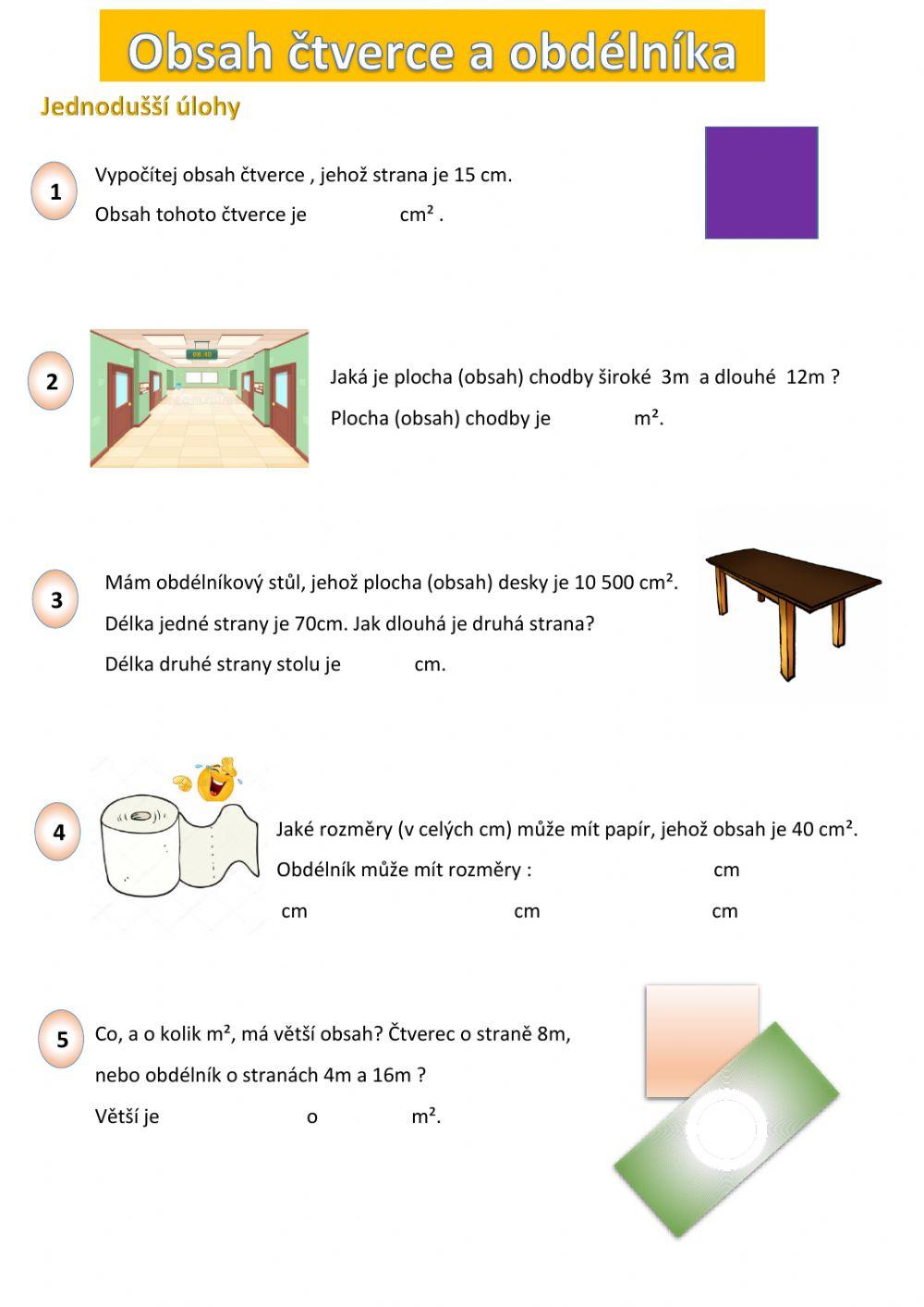 Obsah čtverce a obdélníka