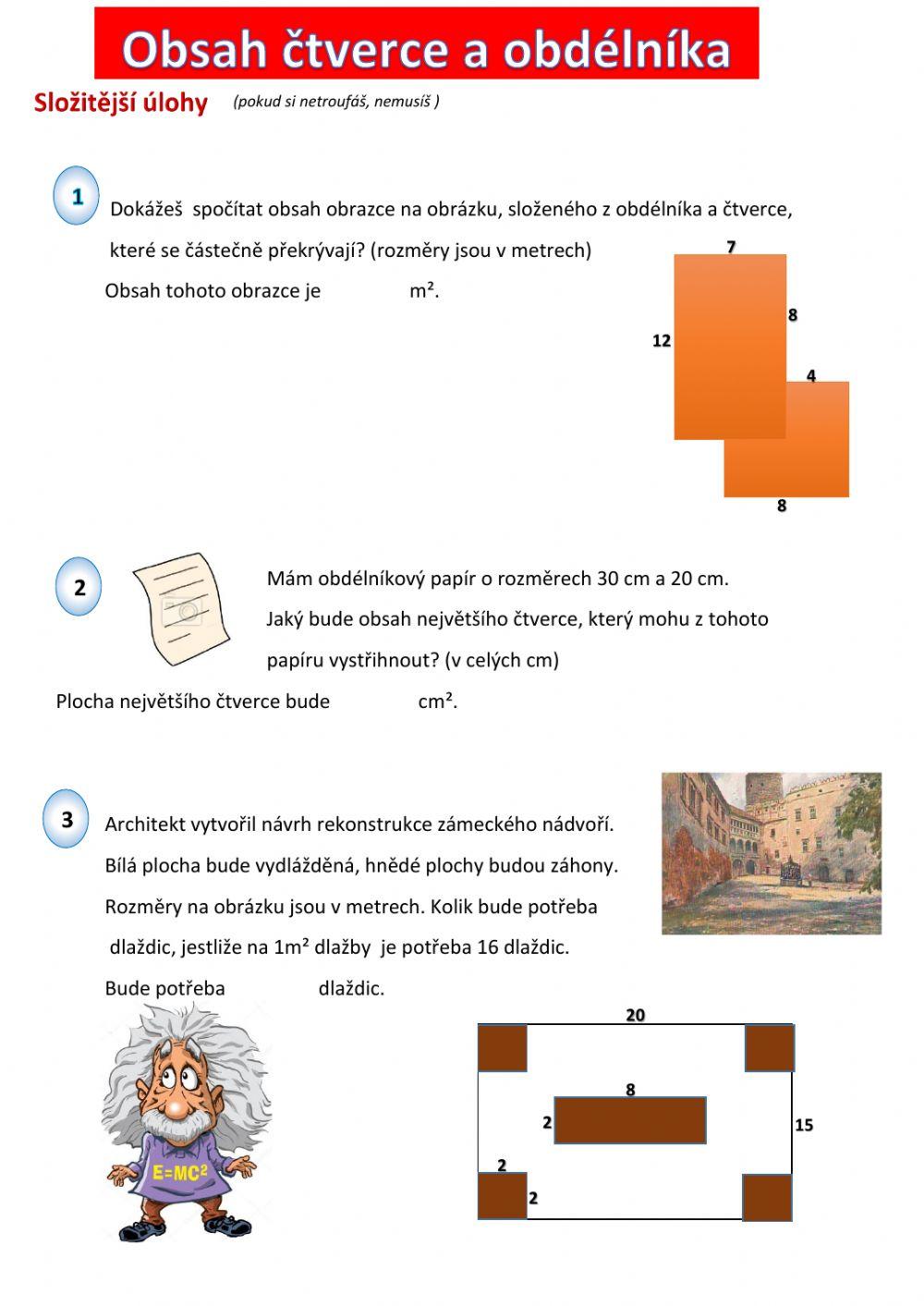Obsah čtverce a obdélníka
