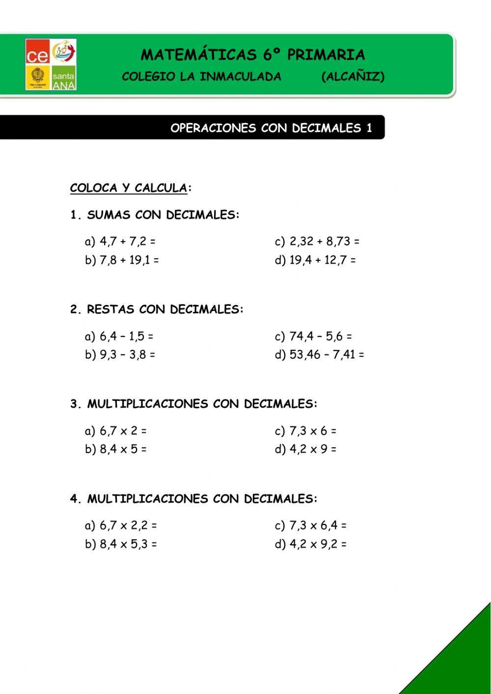 Operaciones con decimales