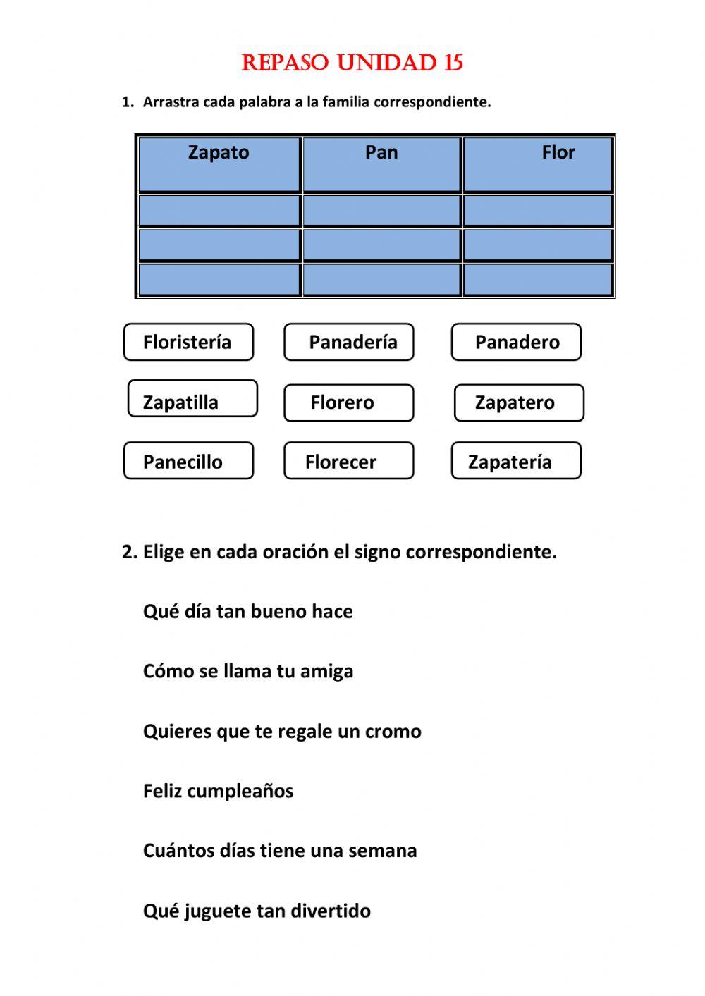 Repaso Lengua Unidad 15
