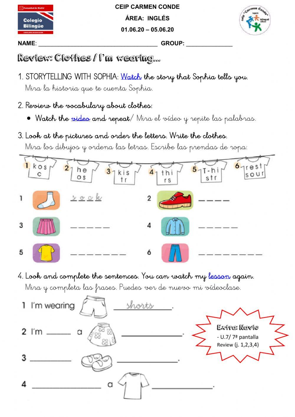 English - ficha 1 - 01.06-05.06