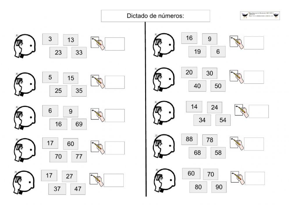 Dictado numeración decenas