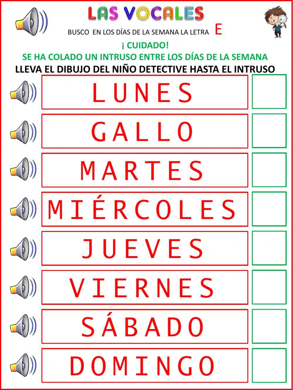 Busco la E en los días de la semana worksheet Live Worksheets