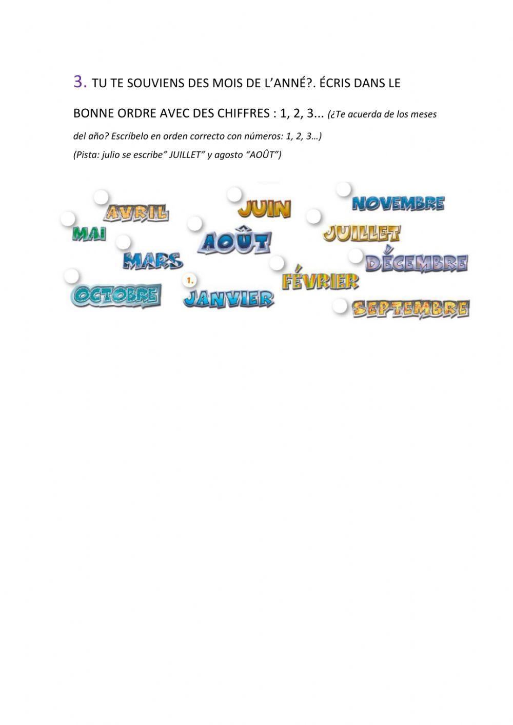 Verbe avoir - Mois de l'année