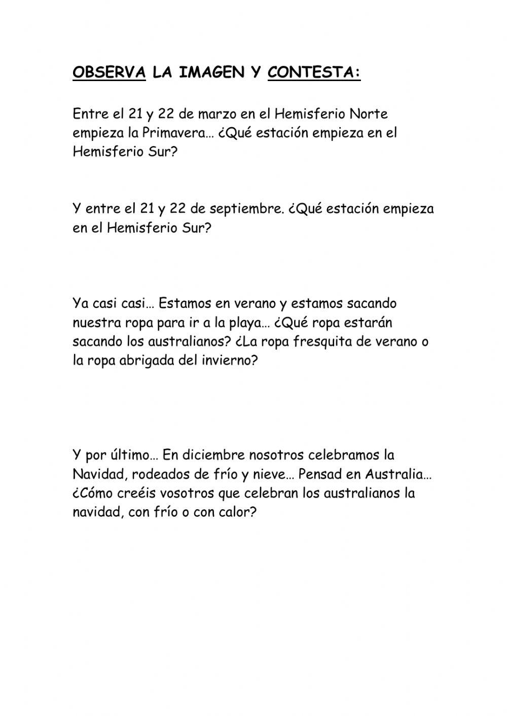 Las estaciones y los hemisferios