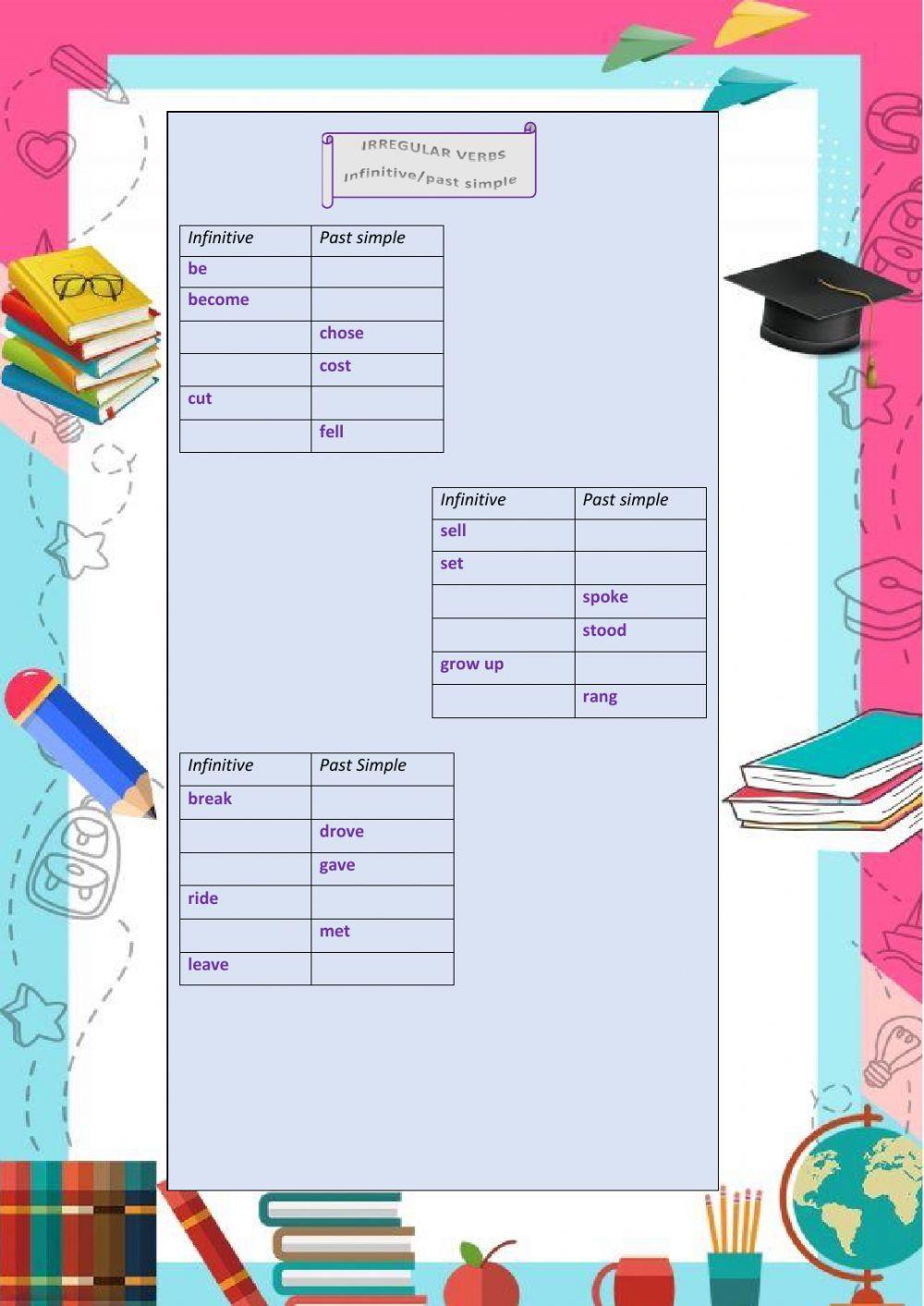 Irregular verbs-infinitive-past simple (part 3)