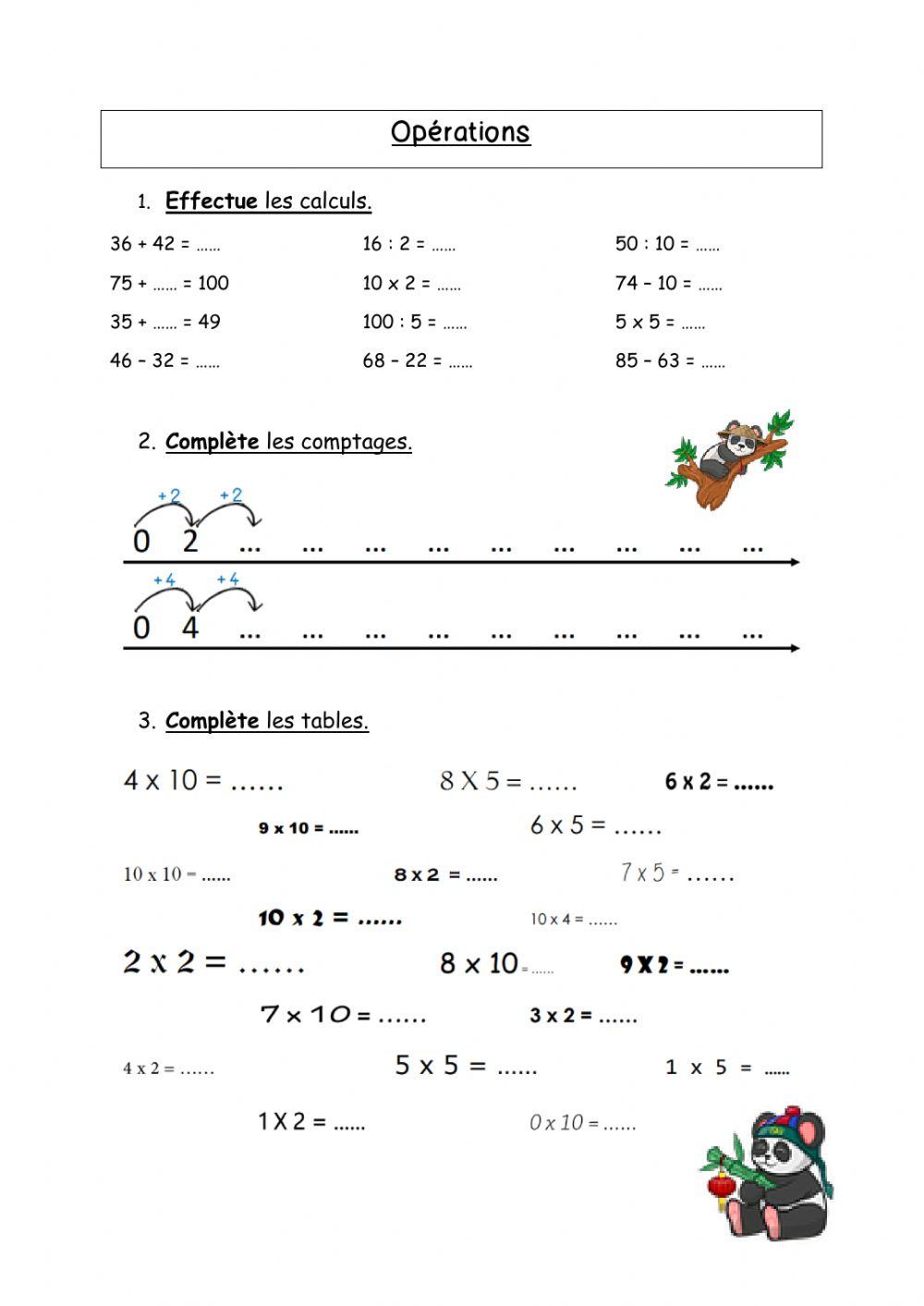 Opérations diverses