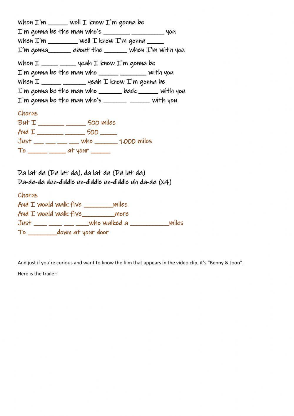 I'm gonna be (500 miles)