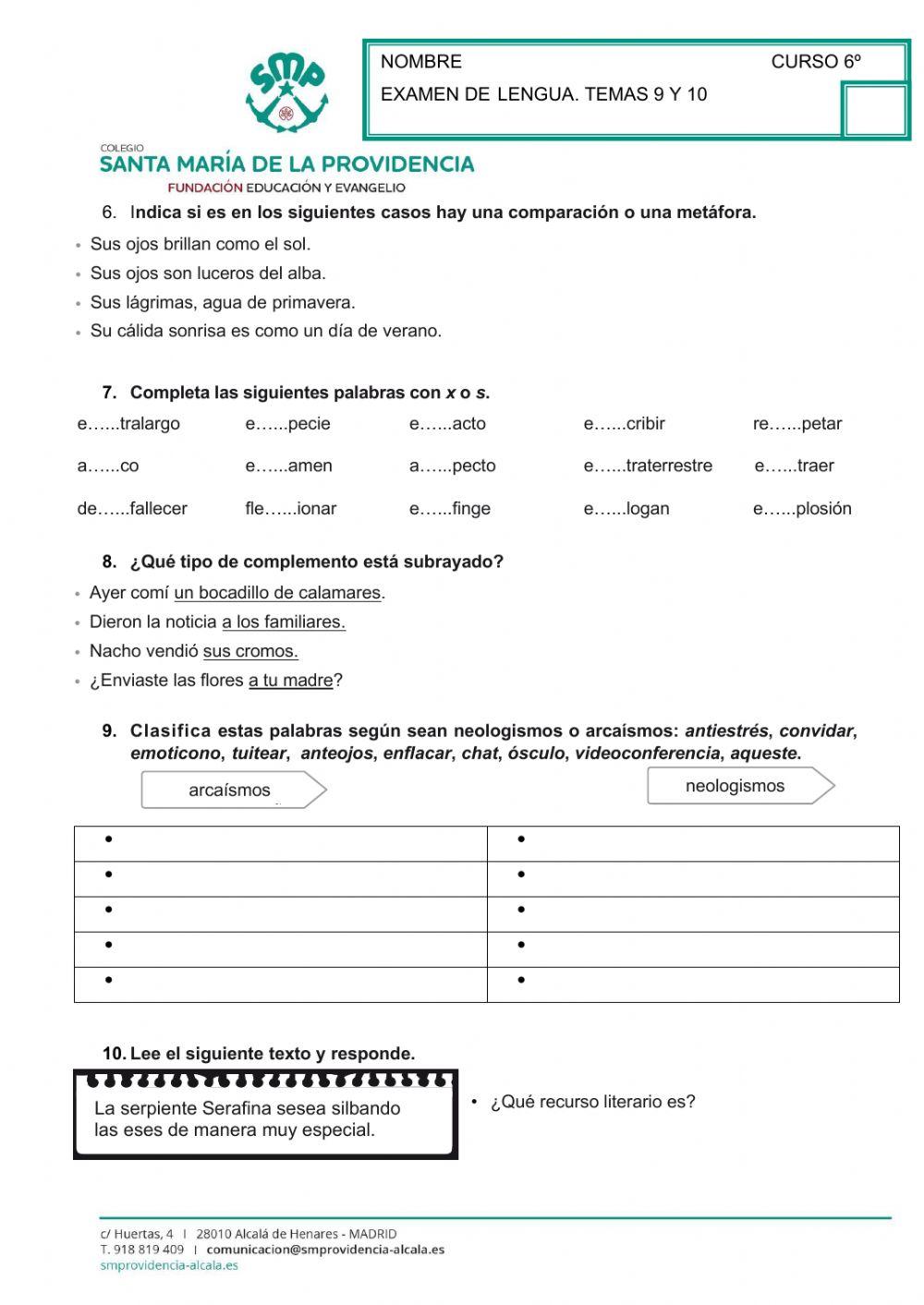 Temas 9 y 10 Lengua