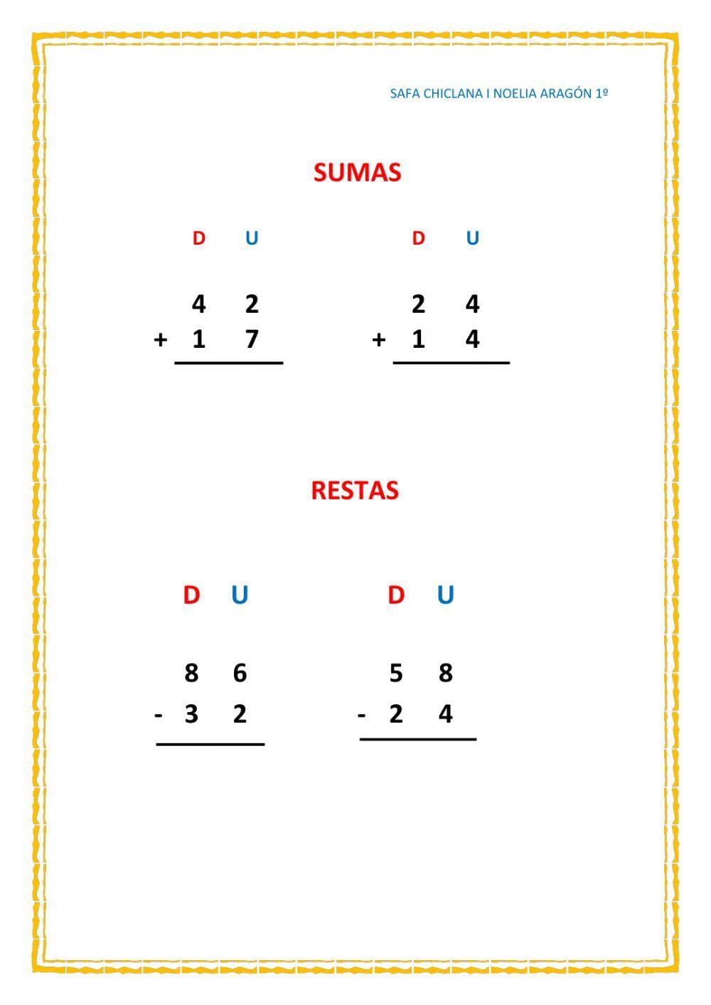 Sumas y restas sin llevadas