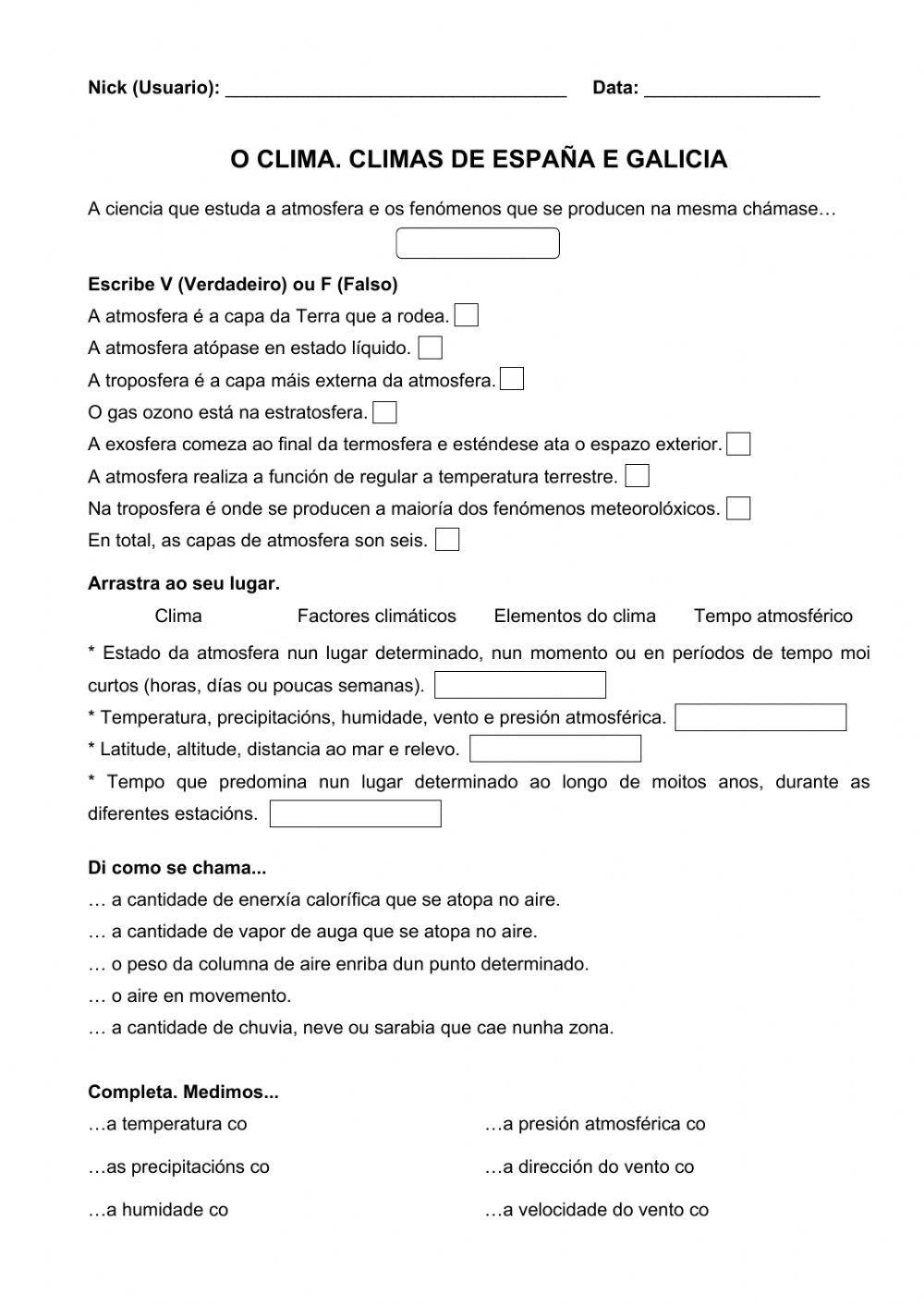 O clima. Climas de España e Galicia