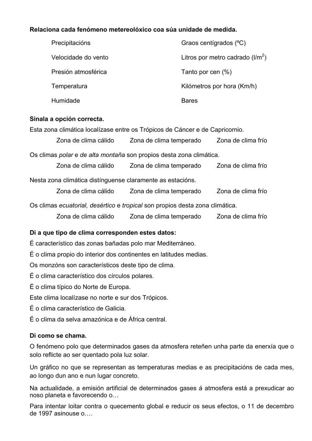 O clima. Climas de España e Galicia
