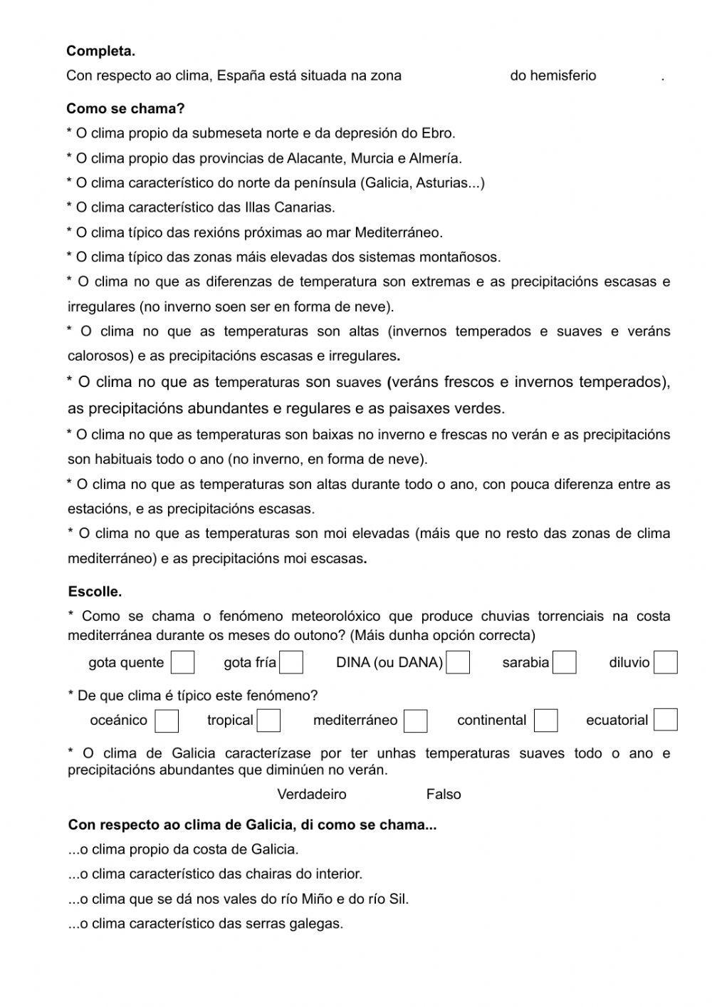 O clima. Climas de España e Galicia