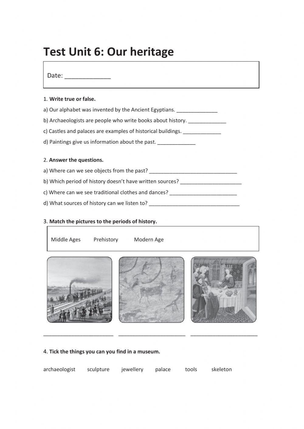 Social science test unit 6 our heritage worksheet live worksheets