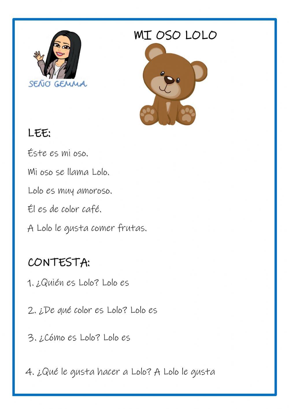 Comprensión lectora: mi oso