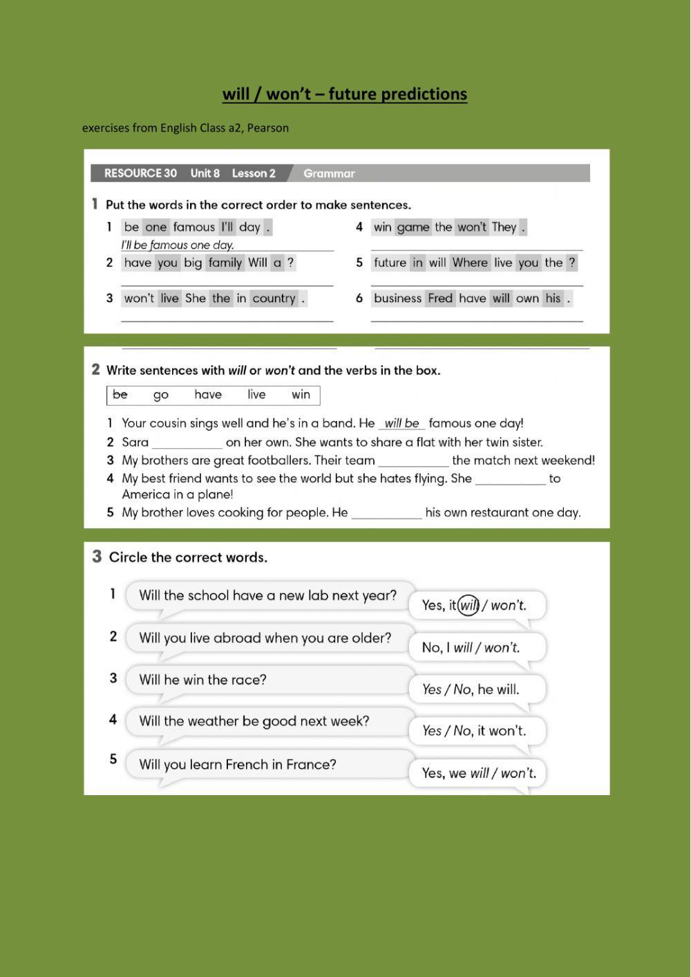 Future predictions 6th (will-won't)