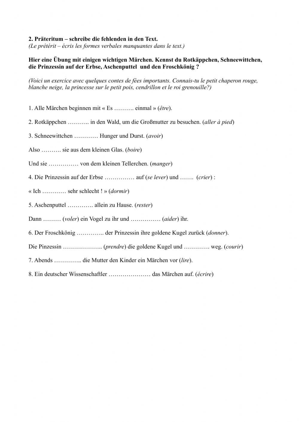 Test : Gefühle und Präteritum