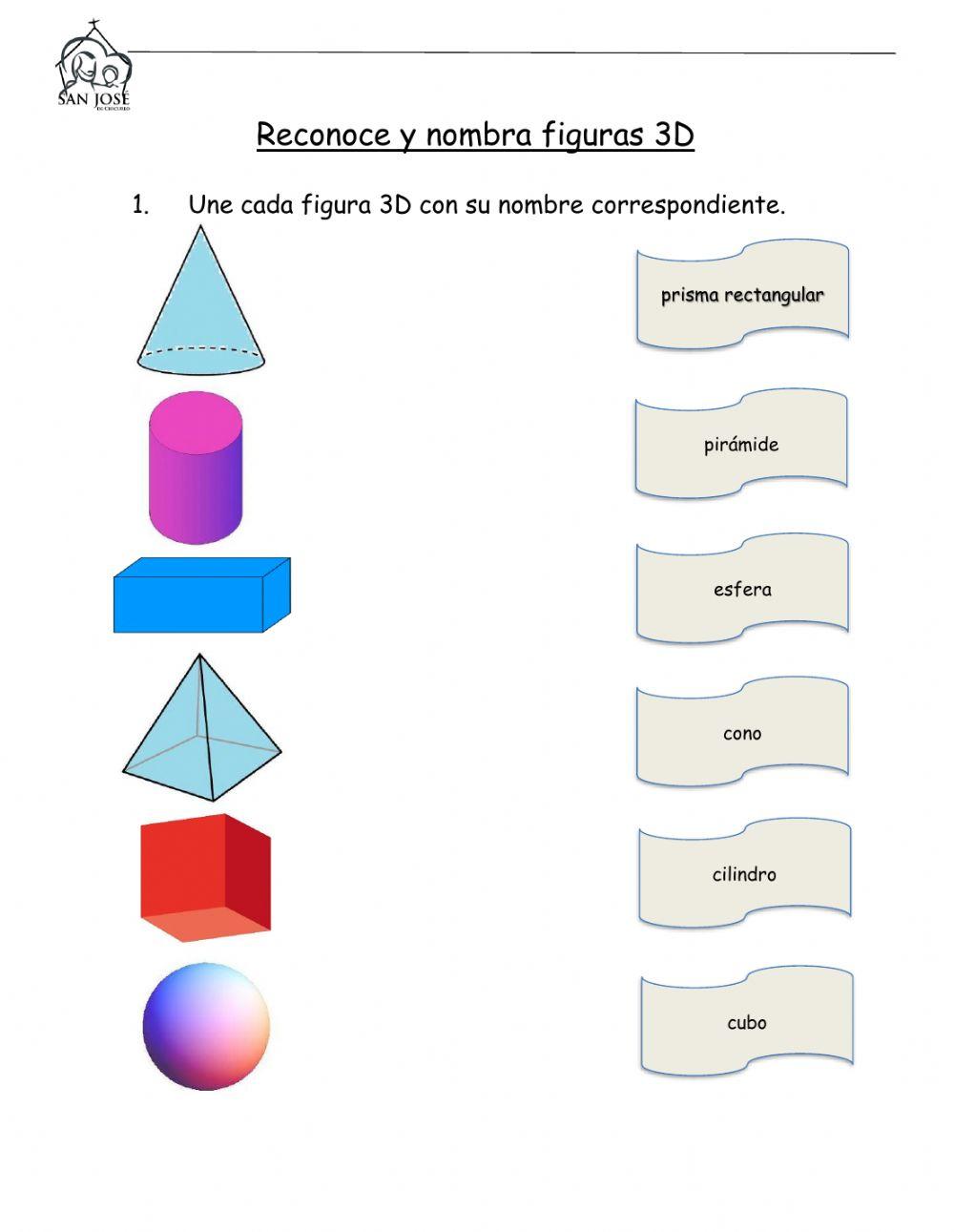 Reconoce y nombra figuras 3D worksheet | Live Worksheets