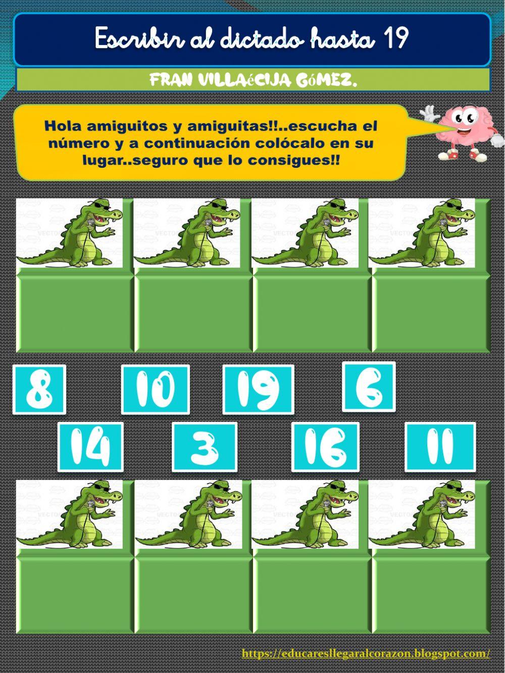 Escucha al dictado números hasta 19